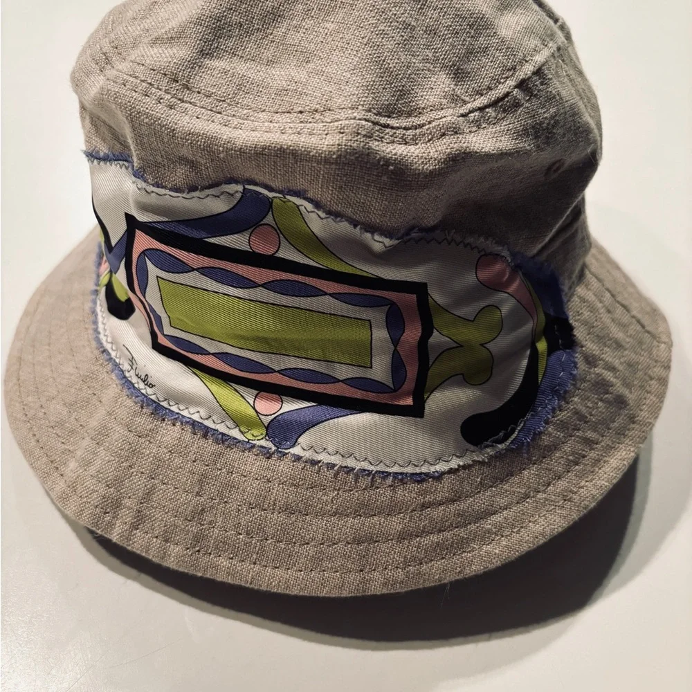 SALE Custom Unisex RESPOKE EMILIO PUCCI Bucket Hat . Pucci Silk Trim Irish Linen - Picture 9 of 15